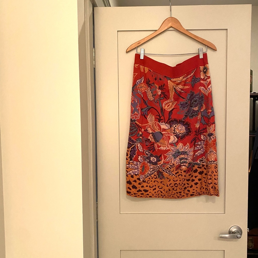 Anthropologie Maeve Delphinia Knit Stretch Skirt Leopard - Size XL Never Worn